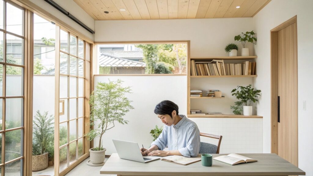 静かな部屋で作業する人