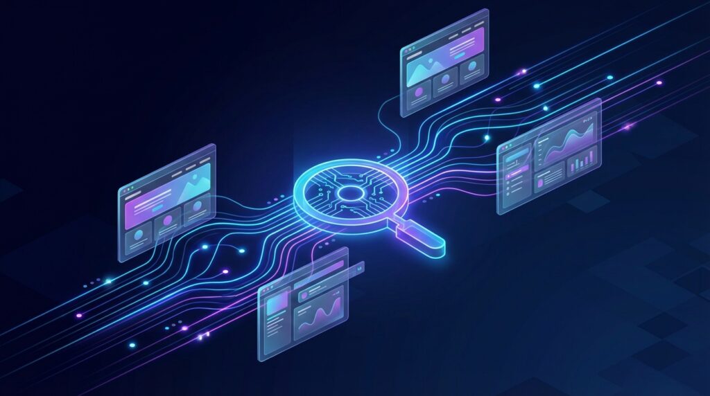 AIが複数の競合サイトを分析するイメージ図