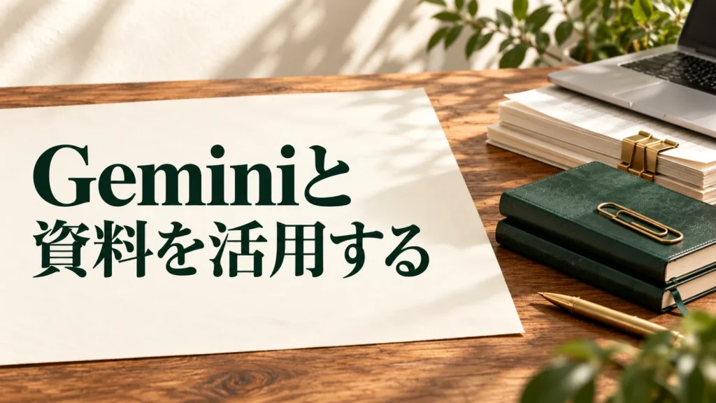 Geminiと 資料を活用する：二冊のノートと資料、ノートPCによるGeminiとNotebookLMの連携イメージ