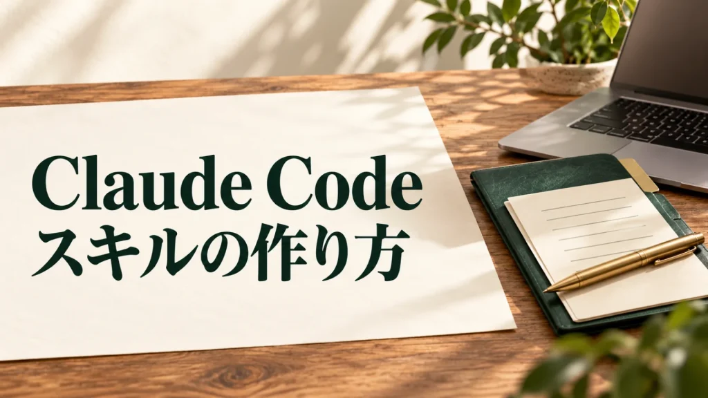 Claude Code スキルの作り方：手順書とフォルダー、ノートPCで表したClaude Codeのスキル制作イメージ