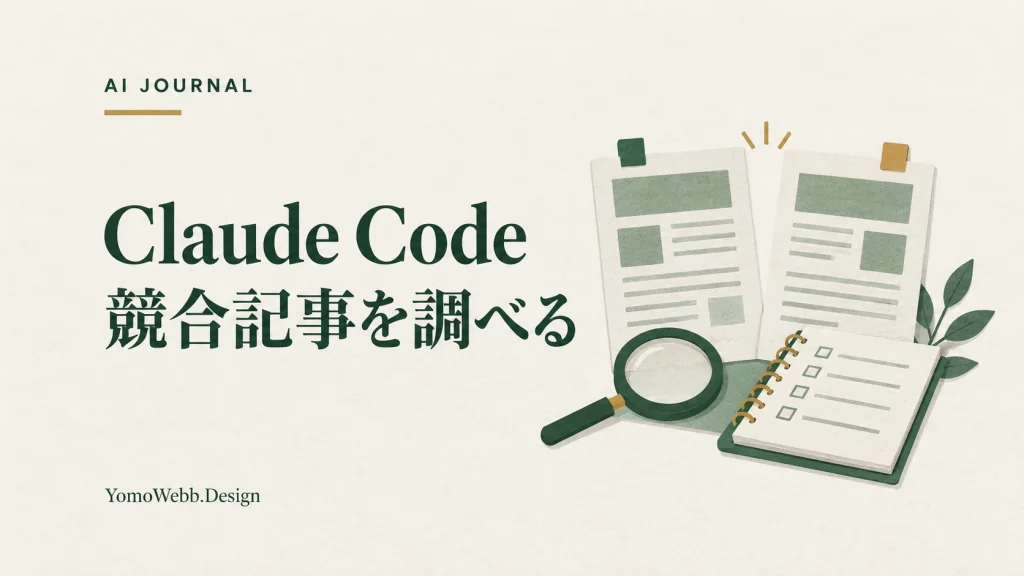 Claude Code 競合記事を調べる：複数の記事と根拠のメモを見比べる、競合記事調査の説明画像