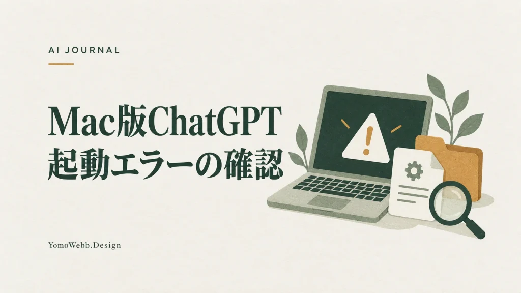 Mac版ChatGPT 起動エラーの確認：端末と設定ファイル、バックアップを描いたChatGPT起動エラーの確認用画像