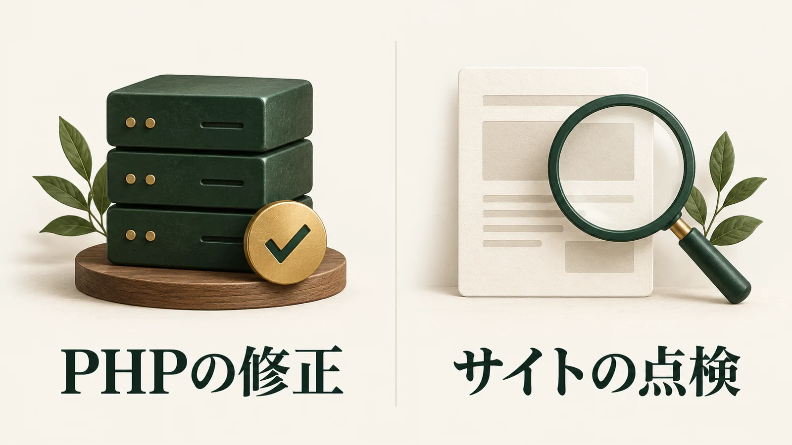 PHPの修正とサイトの点検を、それぞれ必要な二つの作業として並べた図
